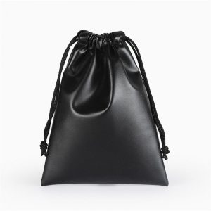 Amelia Genuine Leather Drawstring Coin Purse / Jewelry Pouch – Small Round Black – Handmade Gift